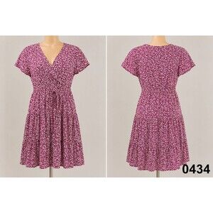 No Boundaries XL 15-17 Burgundy White Floral Faux Wrap Tiered Mini Dress- 0434NV